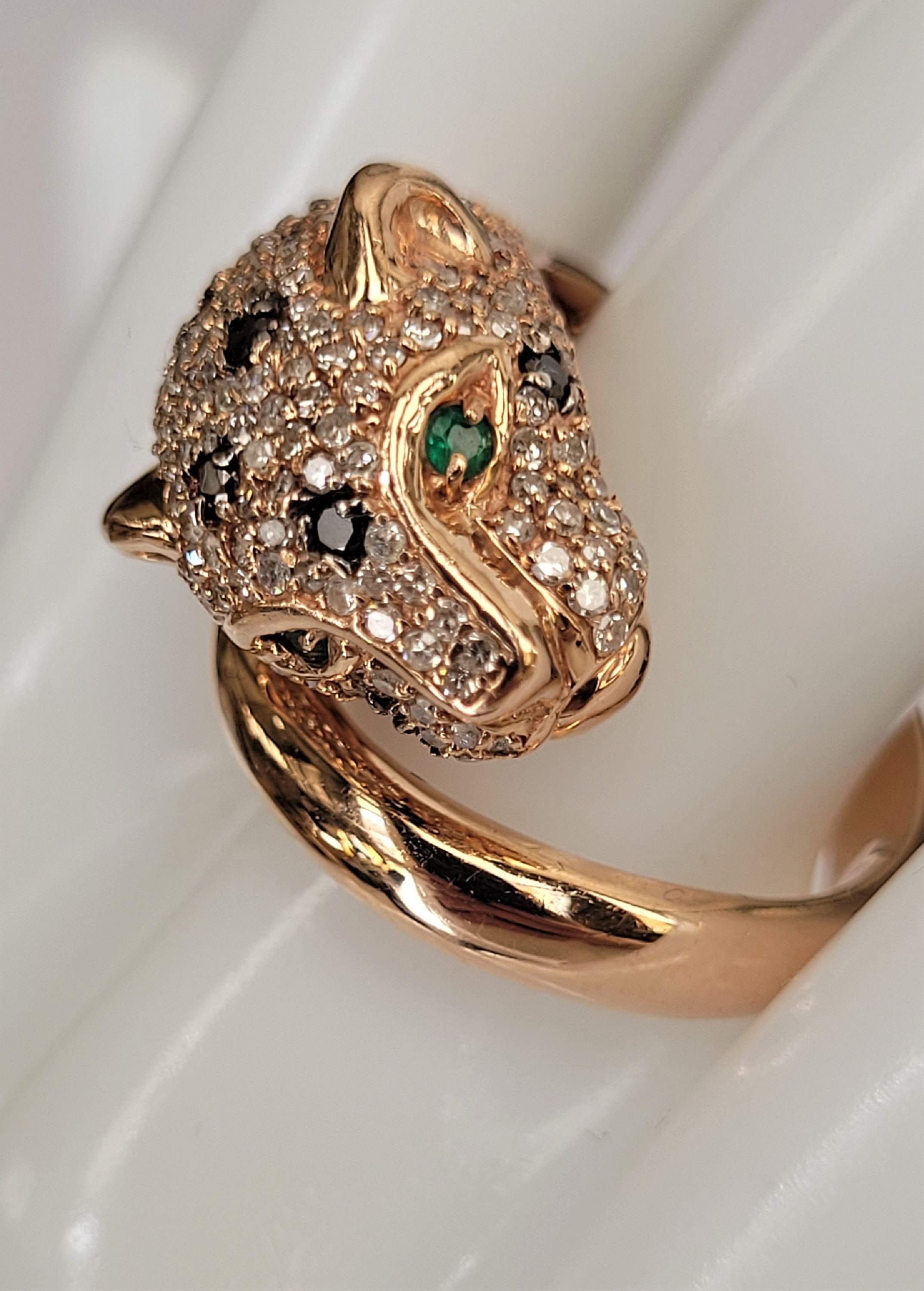 EFFY 14K Rose Gold Diamond Emerald Panther Cocktail Ring Etsy