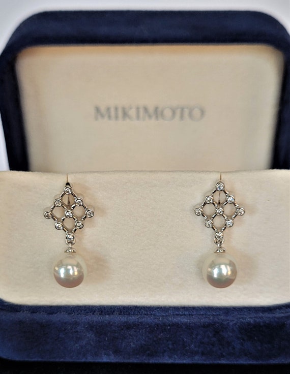 Mikimoto 18K White Gold Pearl & Diamond Drop Earri