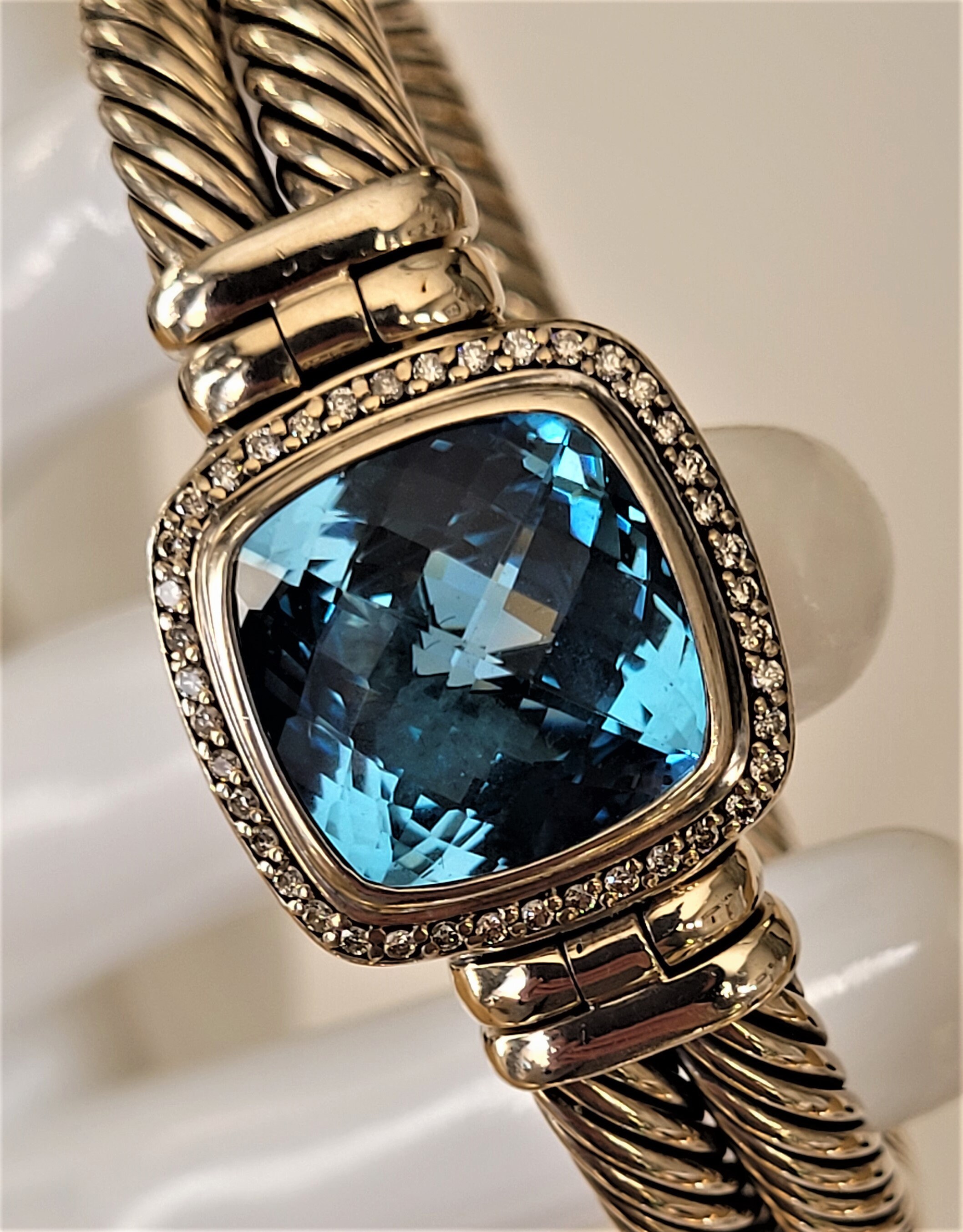 David Yurman Albion Large Blue Topaz Diamond Double Cable 