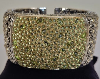 John Hardy 18K/Silver Jaisalmer Apple Green Peridot Colorway Wide Kick Cuff Bracelet