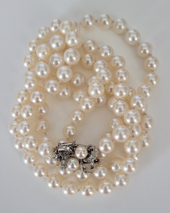 14K White Gold Akoya Pearl Diamond Double Strand … - image 10
