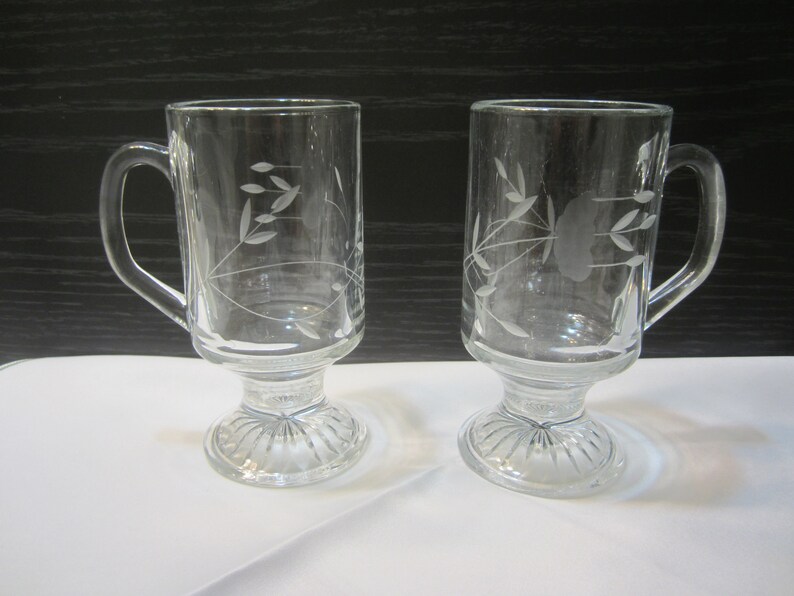 Princess House Heritage Crystal Pedestal Footed Irish Coffee Mugs 5 1/2