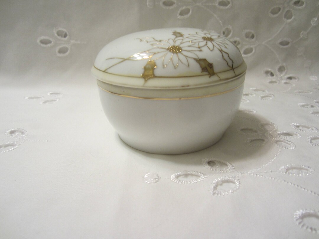 Nippon Hand Painted Trinket Box White and Gold Etsy