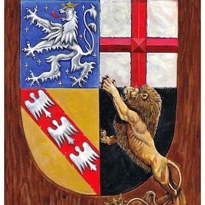 German Coat of arms Saarland. Heraldic illustration with Lion. Stylized Coat of arms. MEDIUM print + POSTCARD!