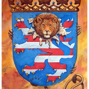 German Coat of arms Hesse. Heraldic illustration with lion. Stylized Coat of arms. MEDIUM print + POSTCARD!