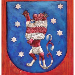 German Coat of arms Thuringia. Heraldic illustration with lion. Stylized Coat of arms. MEDIUM print + POSTCARD!