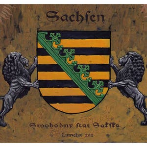 German Coat of arms Saxony. Heraldic illustration with lions. Stylized Coat of arms.