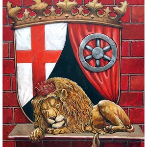 German Coat of arms Rhineland-Palatinate. Heraldic illustration with lion. Stylized Coat of arms. MEDIUM print + POSTCARD!