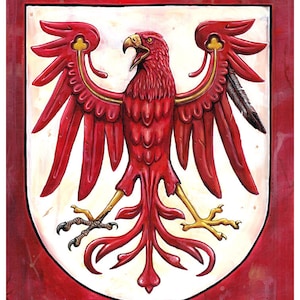 German Coat of arms Brandenburg. Heraldic illustration with red eagle. Stylized Coat of arms. MEDIUM print + POSTCARD!