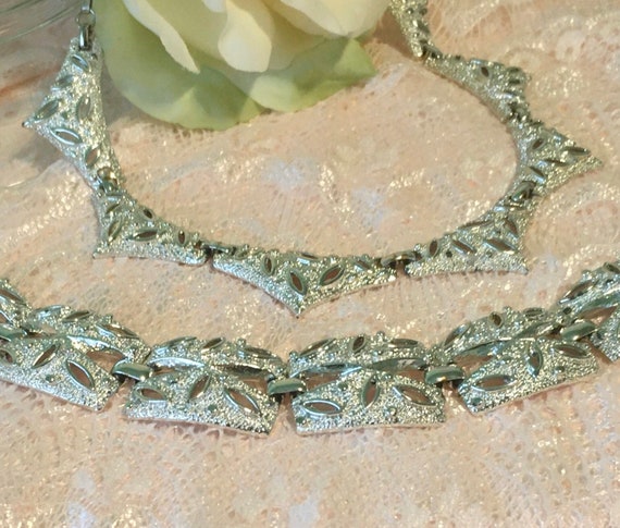 Silver Necklace And Bracelet Set / Vintage Jewelr… - image 3