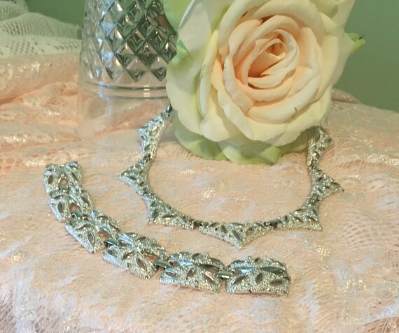 Silver Necklace And Bracelet Set / Vintage Jewelr… - image 2