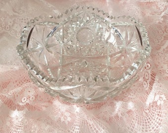 Lead Crystal Bowl, Large Crystal Bowl, Vintage Crystal Bowl, Large Glass Bowl, Clear Glass Bowl, Hobstars, Sawtooth Edge, 8" Crystal Bowl