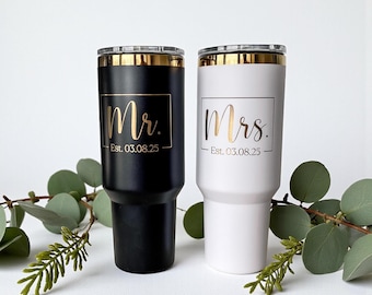 Juego de vasos grabados "Sr. y Sra.": 1,1 litros (40 oz) Regalo de luna de miel