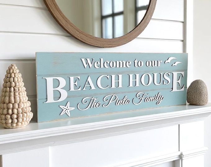 Personalized Beach House Wood Sign: Coastal Family Name Decor