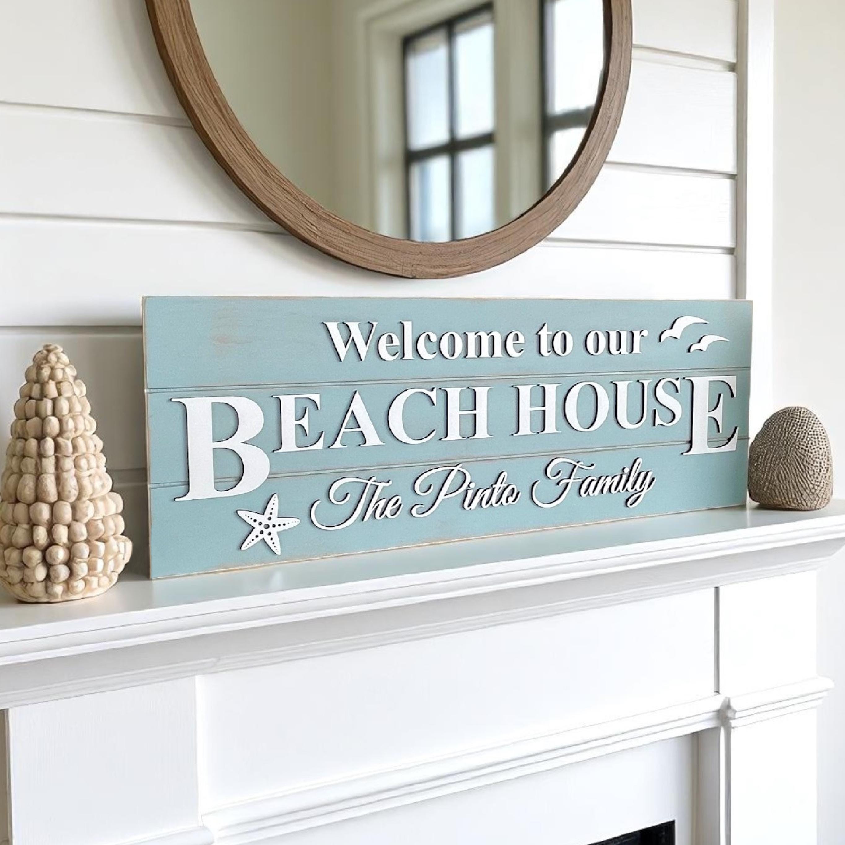 Beach House wood sign, welcome to our beach house, personalized with family name, vacation home gift, sign for lakehouse, coastal decor