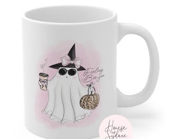 CUTE GHOST MUG: Halloween Cup, Boo Coffee Mug, Halloween Gift, Spooky Kitchen Decor, Pink Halloween