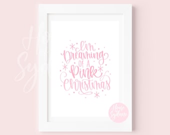 Pink Christmas Print: Typography Quote, Seasonal Wall Art