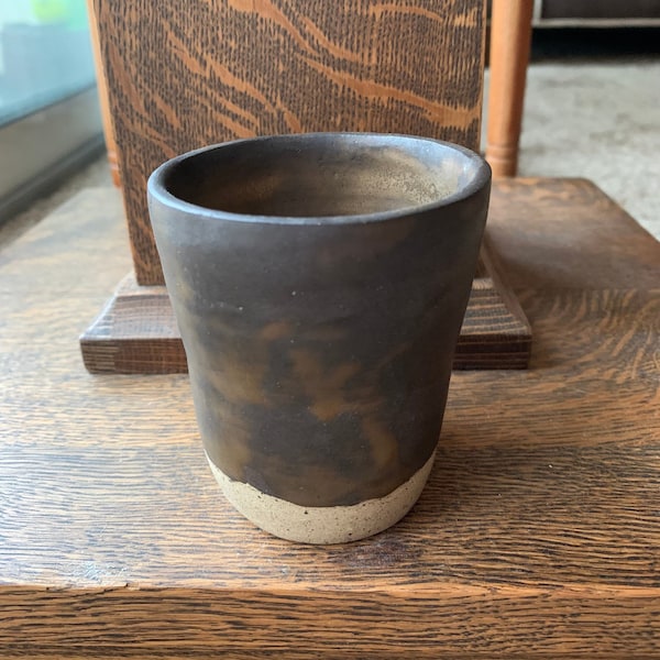 Tarnished Gold Ceramic Sake Cup. Stoneware clay Pottery.