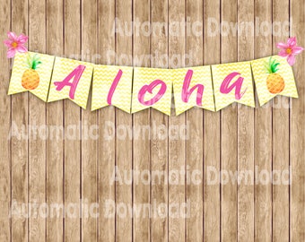 Aloha Banner, Luau Banner, Birthday Party, Luau Party Decor, Party Birthday, Party Printable, Pineapple party, Pineapple Decor, Birthday