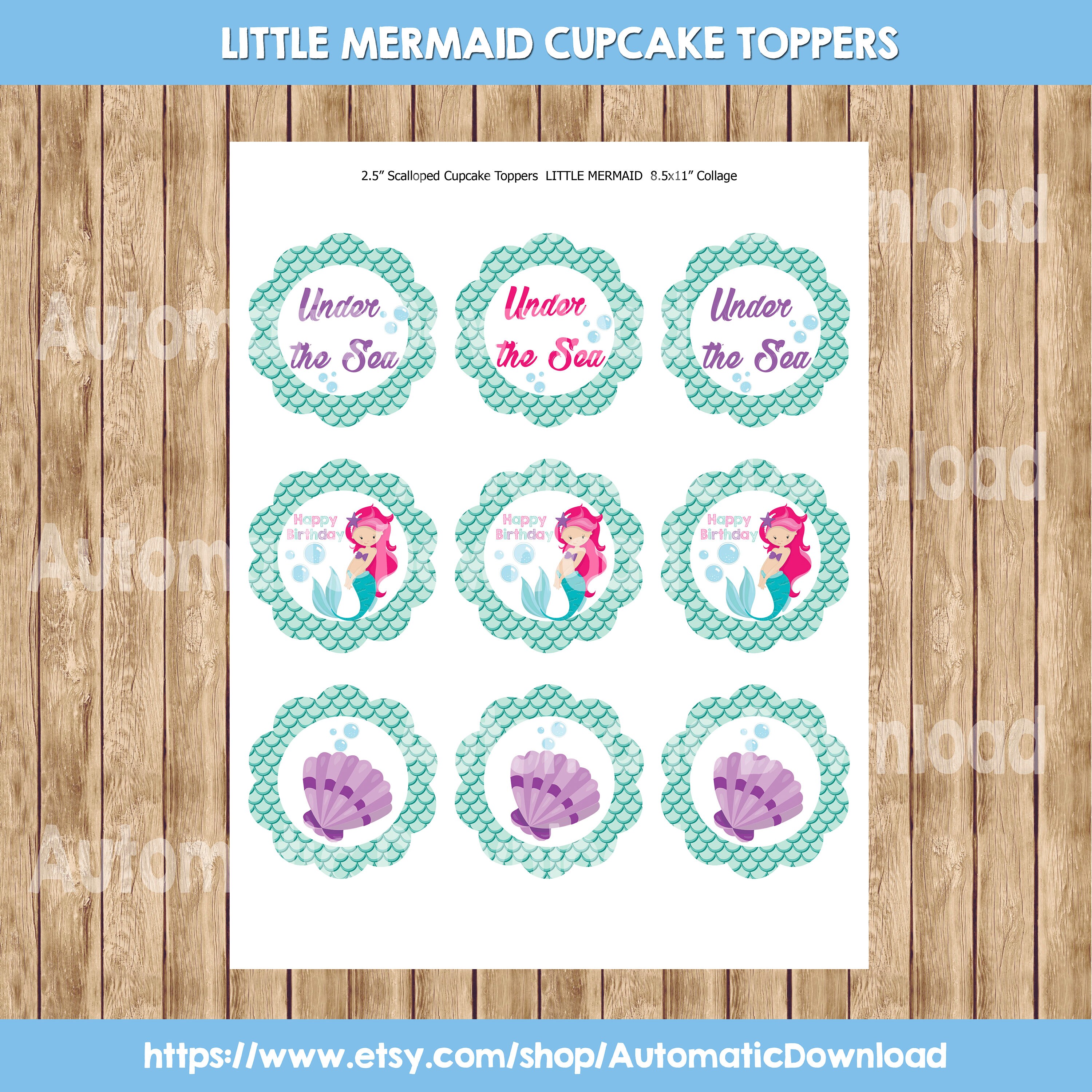 Little Mermaid Cupcake Toppers, Mermaid Toppers, Mermaid Birthday ...