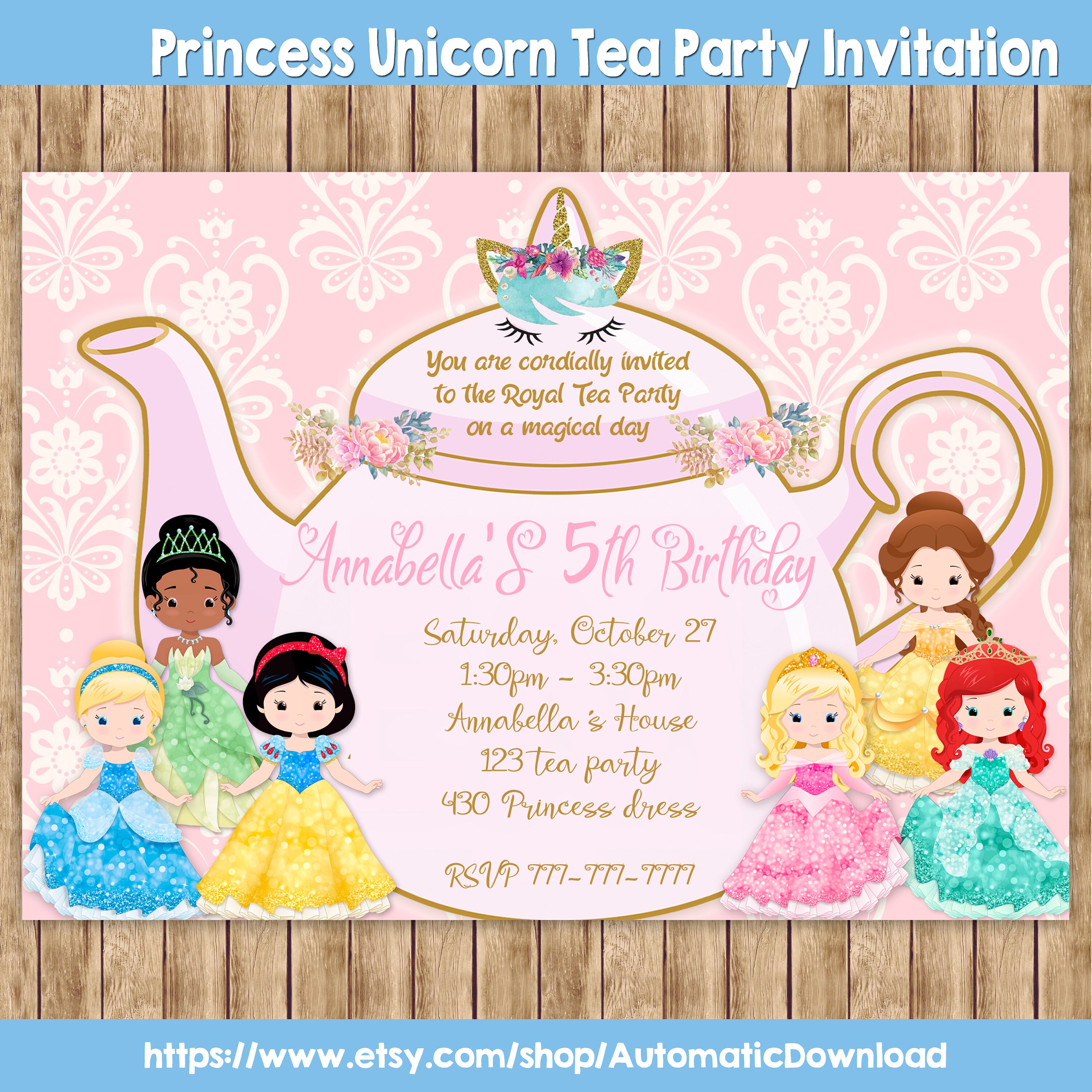Princess Unicorn Tea Party Invitation Princess Tea Party | Etsy