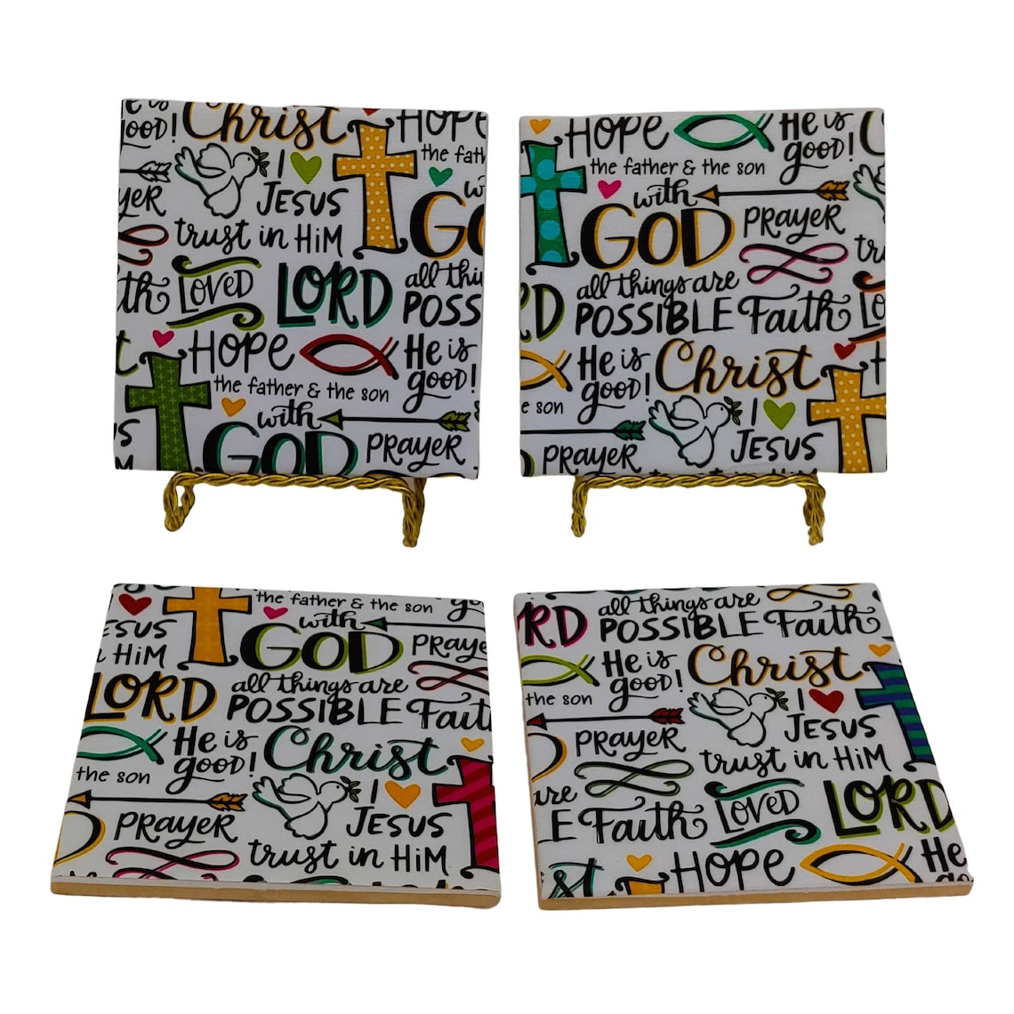 Religious Coasters, Christian Ceramic Cup Holders, Faith Hope Love ...