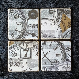 Coasters Clock Works Roman Numeral Time Natural Stone Gifts Cup Holders Barware Drinks Home Decor Furniture Protect Bar Cork Vintage Look image 9