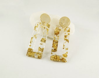 LENA Earrings Moutarde - Cellulose acetate jewelry - Gold plated brass