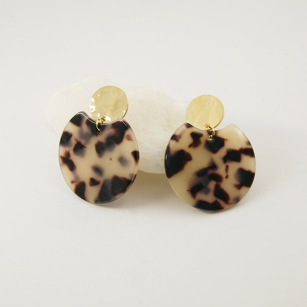 GALA Earrings Light tortoise - Cellulose acetate jewelry - Gold plated brass