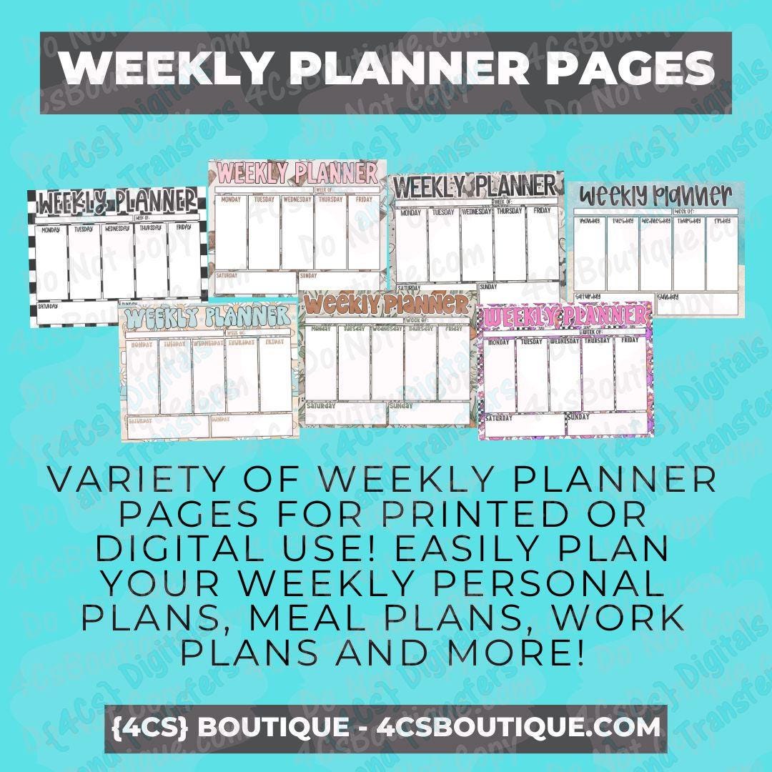 Digital Download Weekly Planner Printable 7 Different Patterns - Etsy