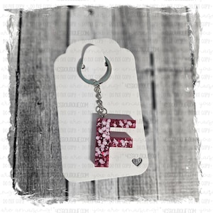 Handmade Resin Initial Keychain – Red Glitter Letter – Custom Monogram Key Ring Gift