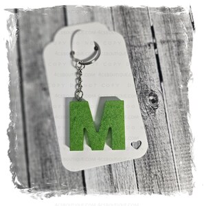 Initial Keychain Lime Green Shimmer Acrylic Alphabet Charm Key Pendant Keychains for Women Initial Resin Luggage Stocking StufferTagKeychain