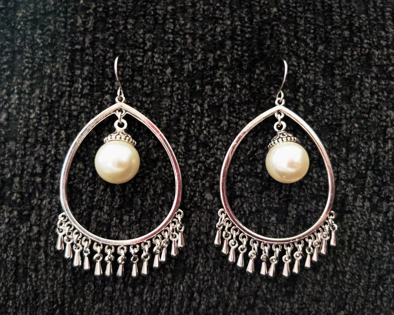 Silver and gold tone drop earrings