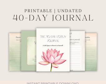 Diário de Autocuidado de 40 Dias para Imprimir | PDF Diário de Atenção Plena, Gratidão e Amor-Próprio | Diário de Bem-Estar Empoderador para Mulheres