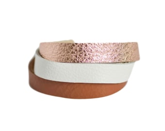 Rose Gold, White and Brown Leather Bracelet, Leather Bracelet for Women, Leather Bracelet, Boho Leather Bracelet, Bracelet for Women