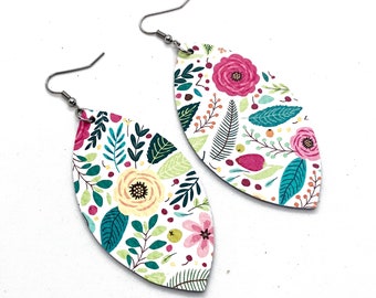 Floral Leaf Earrings, Leather Earrings, Leather Leaf Earrings, Leather Earrings for Women, Dangle Earrings for Women
