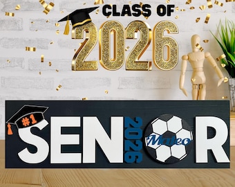 Personalized Soccer Senior 2026 Sign: Hand-Painted Wood