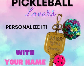 Personalized Pickleball Bag Tag: Engraved Acrylic Keychain with Pom Pom