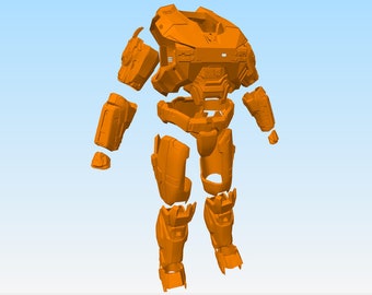 May include: Orange, segmented armor set, likely for cosplay or display. The pieces include chest, shoulder, arm, leg, and other body parts. The armor is a solid orange color and appears to be made of a hard material.