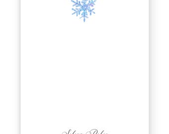 Personalized Snowflake Notepad, Watercolor Holiday Winter Stationery, 50 sheets