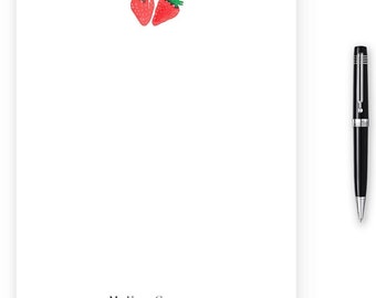 Personalized Custom Strawberry Notepad, Watercolor Strawberry Notepad Stationery, 50 sheets