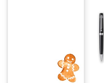 Personalized Gingerbread Notepad, Watercolor Gingerbread Man Stationery, 50 sheets
