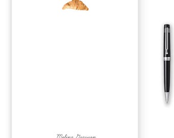 Personalized Custom Croissant Notepad, Watercolor Croissant Notepad Stationery, 50 sheets