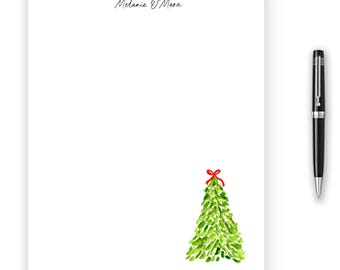 Personalized Christmas Tree Notepad, Watercolor Holiday Stationery, 50 sheets