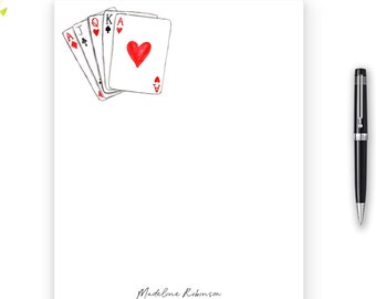 Personalized Notepad, Playing Cards Notepad, Card Game Stationery, 50 sheets
