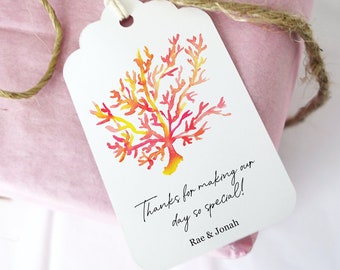 Personalized Coral Gift Tags, tropical gift tags, party supplies, watercolor stationery, ocean themed wedding favors, island party decor