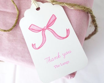 Personalized Pink Bow Gift Tags, baby shower gift tags, party supplies, watercolor stationery, wedding favor tags