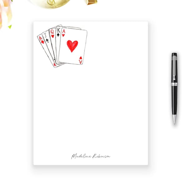 Personalized Notepad, Playing Cards Notepad, Deck of Cards Stationery, 50 sheets