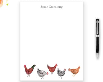 Personalized Chicken Notepad, 50 sheets, Custom Watercolor Chicken Stationery