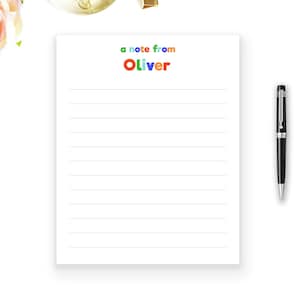 Bloc de notas personalizado para niños, bloc de notas personalizado colorido, papelería con letras de molde de colores brillantes, papelería infantil, 50 hojas